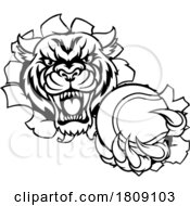 Tiger Cat Animal Sports Tennis Ball Mascot by AtStockIllustration