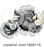 Poster, Art Print Of Rhino Rhinoceros Pool Cartoon Sports Mascot
