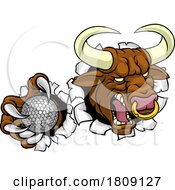 Poster, Art Print Of Bull Minotaur Longhorn Cow Golf Mascot Cartoon