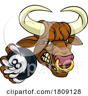 Poster, Art Print Of Bull Minotaur Longhorn Cow Pool Mascot Cartoon
