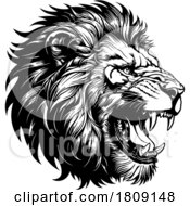 Poster, Art Print Of Black And White Roaring Lion Mascot Head