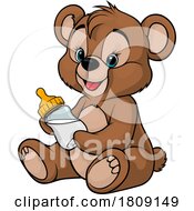 Cartoon Cute Baby Bear Cub With A Bottle