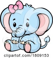 Poster, Art Print Of Cartoon Cute Baby Elephant With A Bow