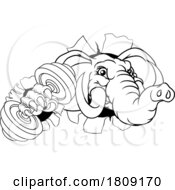 Poster, Art Print Of Elephant Weight Lifting Dumbbell Gym Mascot