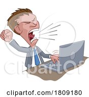 Poster, Art Print Of Angry Business Man Boss Shouting At Laptop Cartoon