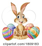 Poster, Art Print Of Easter Bunny And Chocolate Eggs Rabbit Cartoon