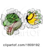 Poster, Art Print Of Alligator Crocodile Dinosaur Softball Sport Mascot