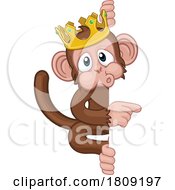 Poster, Art Print Of Monkey King Crown Cartoon Animal Pointing At Sign