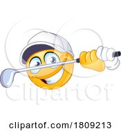 Poster, Art Print Of Cartoon Emoticon Golfer Holding A Club
