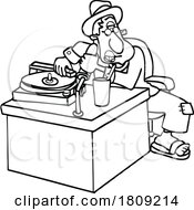 Poster, Art Print Of Cartoon Male Disc Jockey Changing A Vinyl Record And Talking Into A Mic