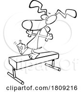 Clipart Black And White Cartoon Of A Dog On A Balance Beam by toonaday