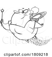 Clipart Black And White Cartoon Of A Flying Fairy Godmother