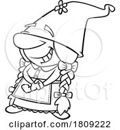 Clipart Black And White Cartoon Of A Happy Lady Gnome
