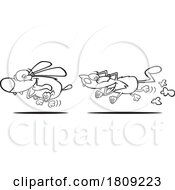 Clipart Black And White Cartoon Of A Cat And Dog Playing Pet Tag