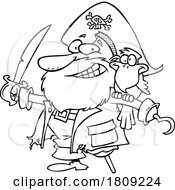 Clipart Black And White Cartoon Of A Pirate With His Parrot