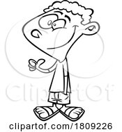 Clipart Black And White Cartoon Of A Happy Boy Giving A Thumb Up