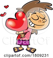 Clipart Cartoon Of A Girl Hugging A Valentine Heart by toonaday