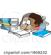 Clipart Cartoon Of A Boy Resting On The Ground And Reading A Book