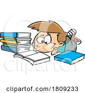 Clipart Cartoon Of A Boy Resting On The Floor And Reading A Book