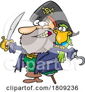 Poster, Art Print Of Clipart Cartoon Of A Pirate With His Parrot