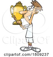 Clipart Cartoon Of A Tennis Champion Holding A Trophy by toonaday