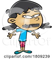 Clipart Cartoon Of A Girl With A Zipped Mouth