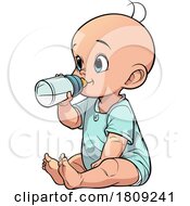 Poster, Art Print Of Cartoon Baby Sitting And Drinking From A Bottle