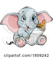 Poster, Art Print Of Cartoon Cute Baby Elephant Holding A Bottle