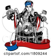 Poster, Art Print Of American Biker Chick With A Banner