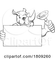 Poster, Art Print Of Plumber Rhino Plunger Cartoon Plumbing Mascot