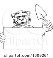 Poster, Art Print Of Bricklayer Tiger Trowel Tool Handyman Mascot
