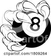Pool Black Eight Ball Claw Cartoon Monster Hand by AtStockIllustration