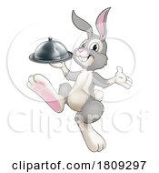 Poster, Art Print Of Easter Bunny Rabbit Cartoon Food Tray Cloche Chef