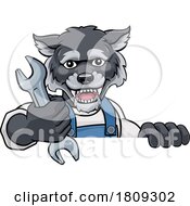 Poster, Art Print Of Wolf Plumber Or Mechanic Holding Spanner