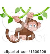 Poster, Art Print Of Monkey Singing On Jungle Vines Pointing Cartoon