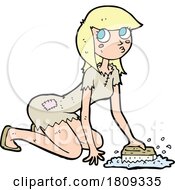 Poster, Art Print Of Cartoon Blond Woman Scrubbing Floors
