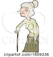 Cartoon Old Lady With A Cane