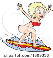 Poster, Art Print Of Cartoon Blond Woman Surfing