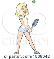 Cartoon Blond Woman Playing Tennis