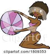 Cartoon Black Woman On A Beach With A Volleyball