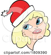 Poster, Art Print Of Cartoon Blond Womans Face With A Santa Hat