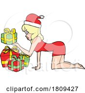 Poster, Art Print Of Cartoon Sexy Blond Woman With Christmas Gifts