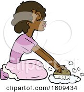 Cartoon Black Woman Scrubbing A Floor