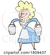 Poster, Art Print Of Cartoon Blond Woman Carrying Buckets