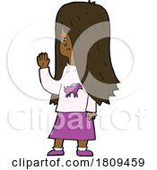 Sticker Of A Cartoon Girl With Pony Shirt Waving