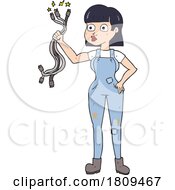 Cartoon Handy Woman Holding Cables
