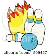 Cartoon Flaming Skittles Or Bowling Pins And A Ball