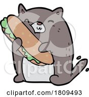 Cartoon Fat Cat Hugging A Sandwich
