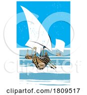 Poster, Art Print Of Three Viking Ships Sailing On The Sea