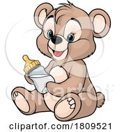 Poster, Art Print Of Cartoon Cute Bear Cub With A Bottle